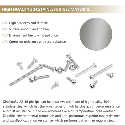 Miniatura 2 de Kindroufly 242 piezas #2-56x 532", 316", 14", 516", 38", 12", 58", 34", 1", kit surtido de tornillos de máquina Phillips, acero inoxidable 304,