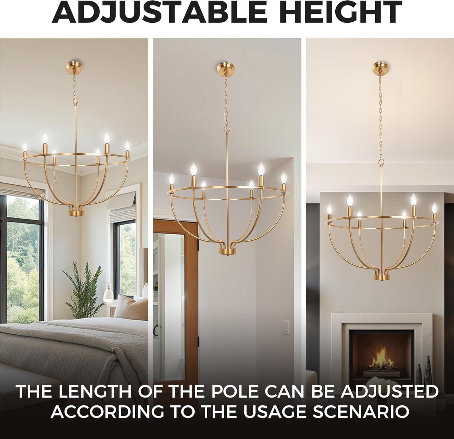 DORESshop Modern Chandelier for Dining Room, 6-Light 28.5" Gold Farmhouse Gold Chandelier for Bedroom, Adjustable Height Dining Light Fixtures for Kitchen Island Living Room Foyer Entryway