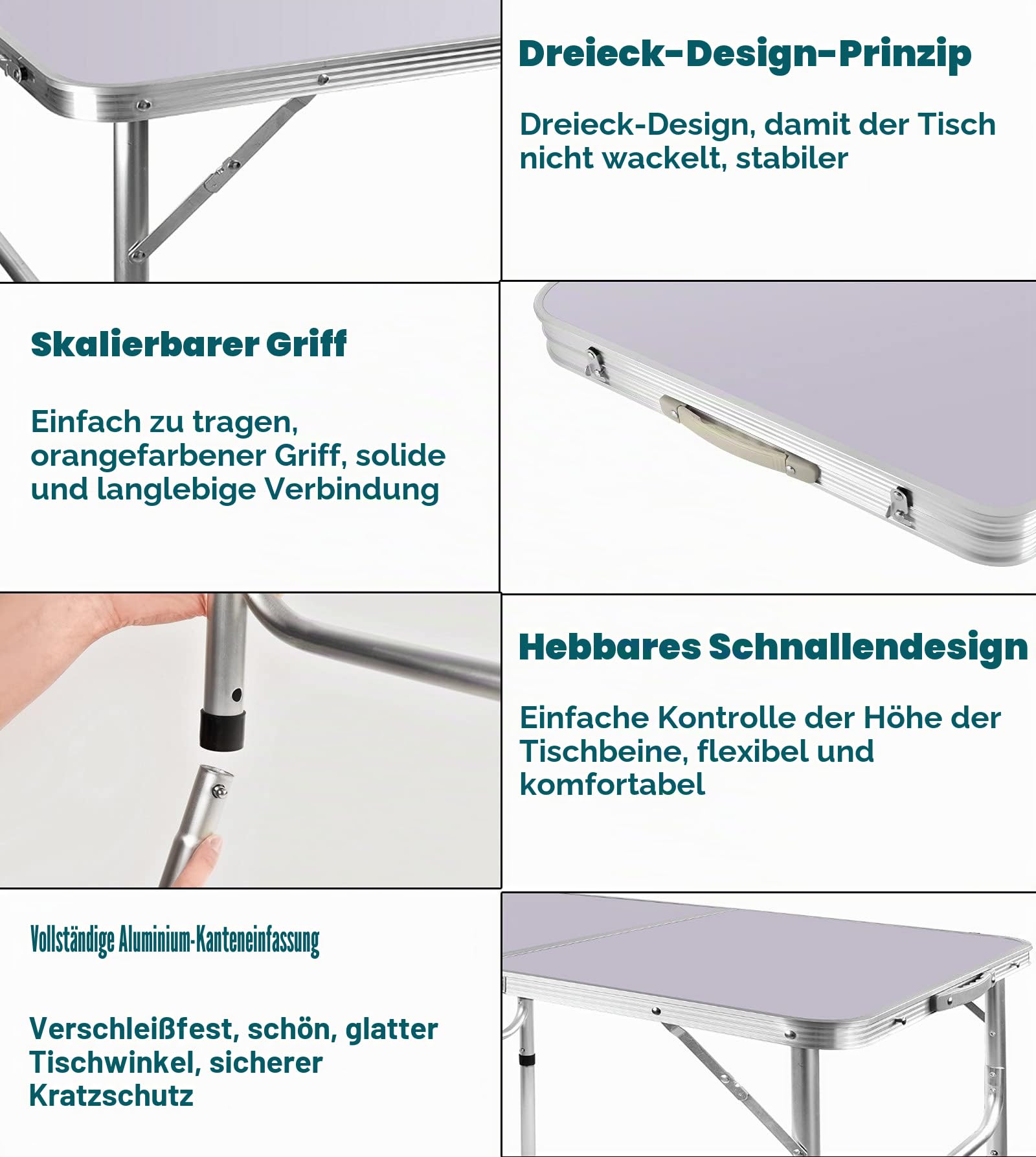 91 cm höhenverstellbarer Klapptisch, Aluminium, faltbar, tragbar, Camping, Picknick, Tisch für Outdoor, Innenbereich, Küche, Garten, Grillparty, kompakt, klein, platzsparend, zusammenklappbar, Zuhause