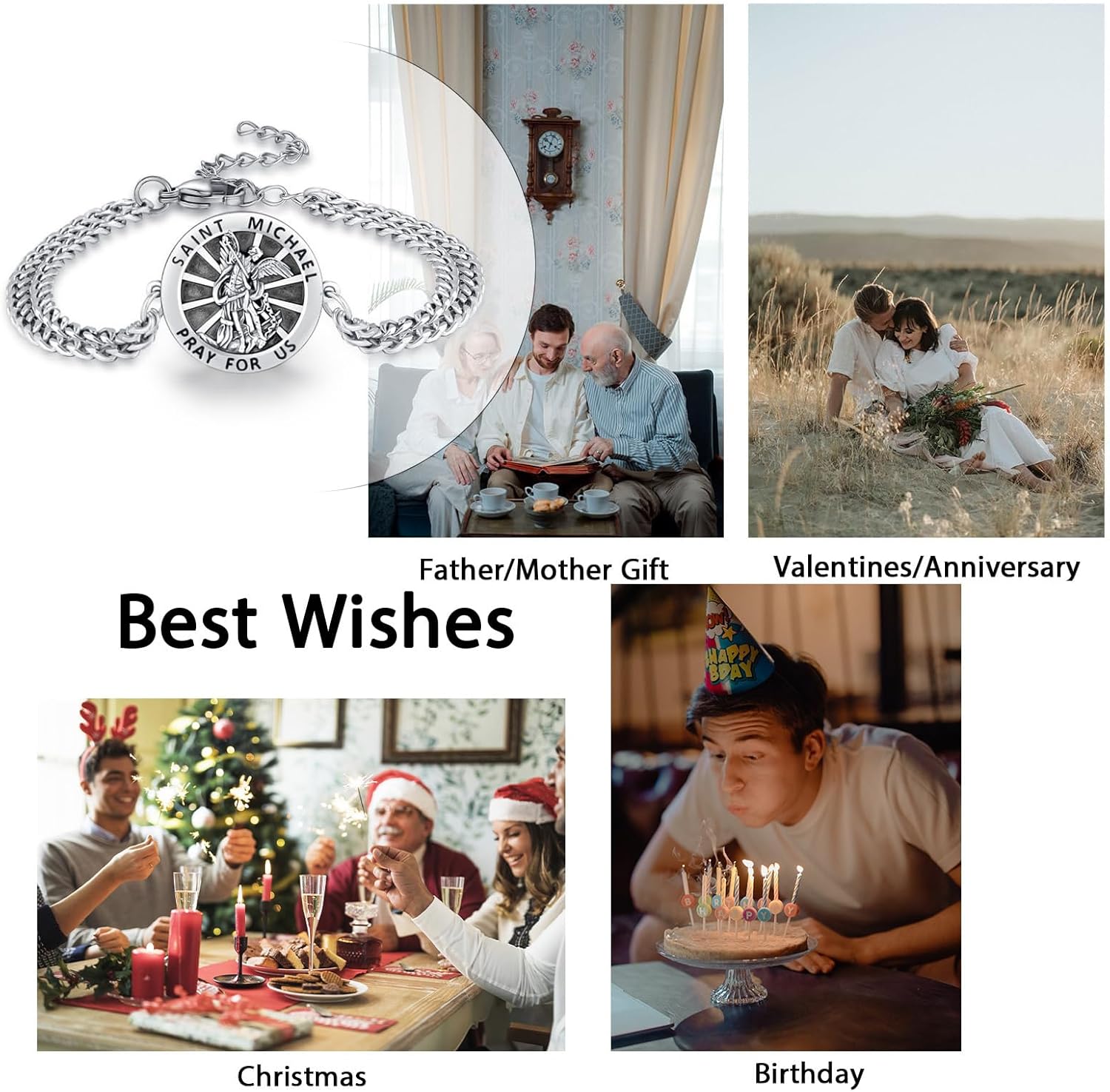 925 Sterling Silver Patron Saint Medal Bracelet with Stainless Steel Double Chain 7"+2" - Image 6