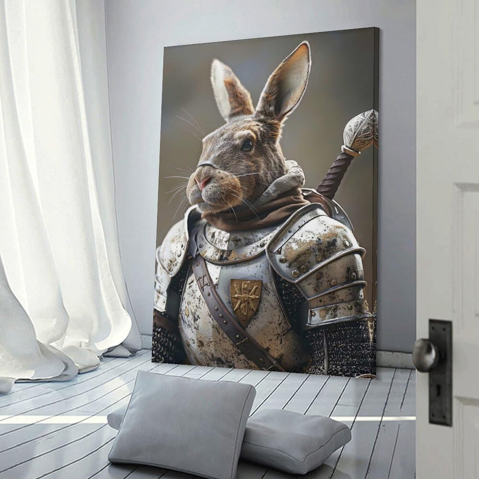 Junmoney Rabbit Knight in Shining Armor Canvas Art Print 08x12inch(20x30cm), for Work Areas, Reading Rooms Or Studios, Canvas Wall Decor for Creative Rooms