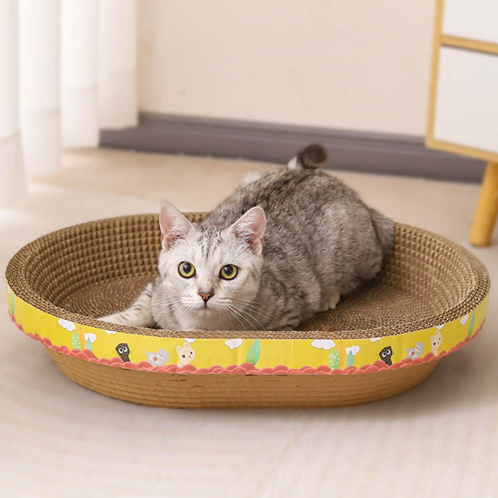 Cama antiarañazos para Gatos Ovalada – Alfombrilla antiarañazos para Gatos | de cartón ondulado, cuenco antiarañazos con hierba gata, cama antiarañazos para gatos, cojín relajante, cuna, protege