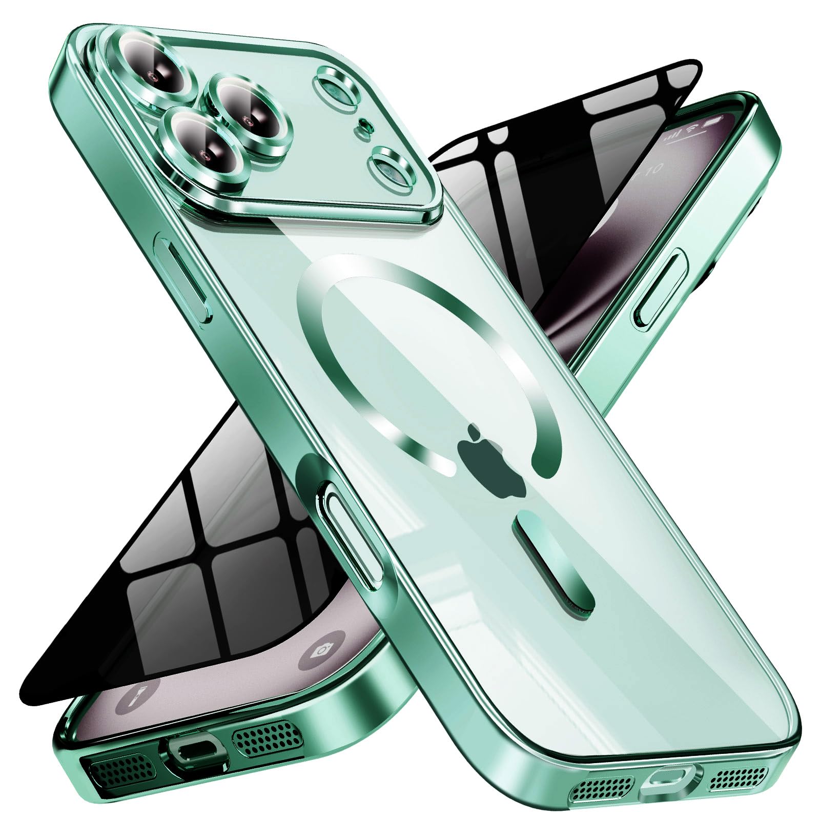 Magnetic for iPhone 17 Pro Max Case with Privacy Screen Protector &amp; Full Camera Cover,[Non-Yellowing] Shockproof Clear Phone Case Compatible with MagSafe Women Girls for iPhone 17 ProMax,Green