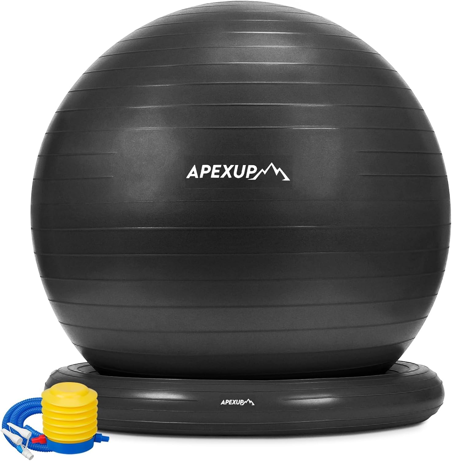 APEXUP Yoga Ball Chair, Exercise Ball Chair with Base for Office, Anti Slip Stability Ball Fitness Ball Seat, Home Gym Workout Ball, Balance Ball with Pump (Black, L) L (23"-26"/65cm) Black