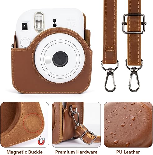 Miniatura 5 de MUZIRI KINOKOO Funda protectora para cámara Fuji y Polaroid Instax Mini 12 de película instantánea - Funda de piel sintética para cámara Mini 12 con
