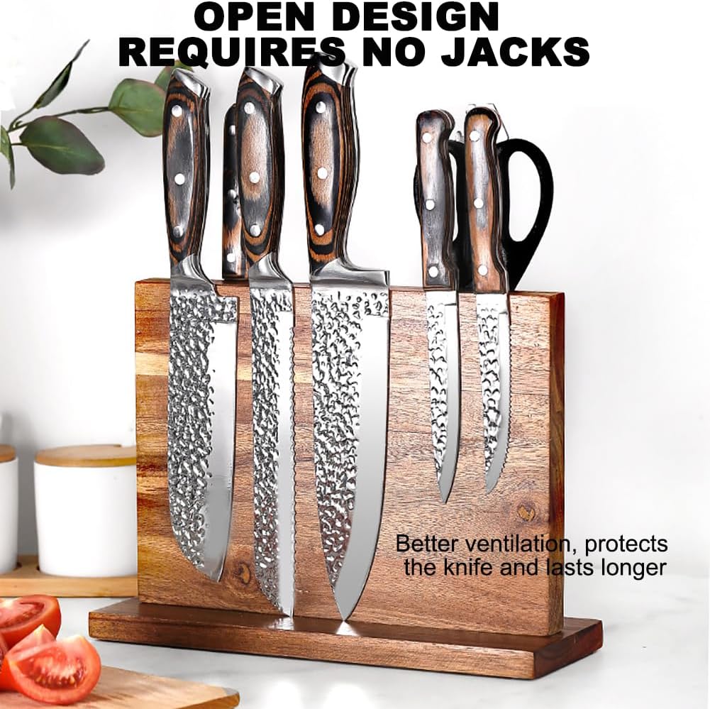 Double-Sided Wooden Magnetic Knife Holder, Universal Tableware Knife Holder, with Super Strong Magnets And Anti-Slip Feet, Suitable for Knives Up To 21 Cm Long
