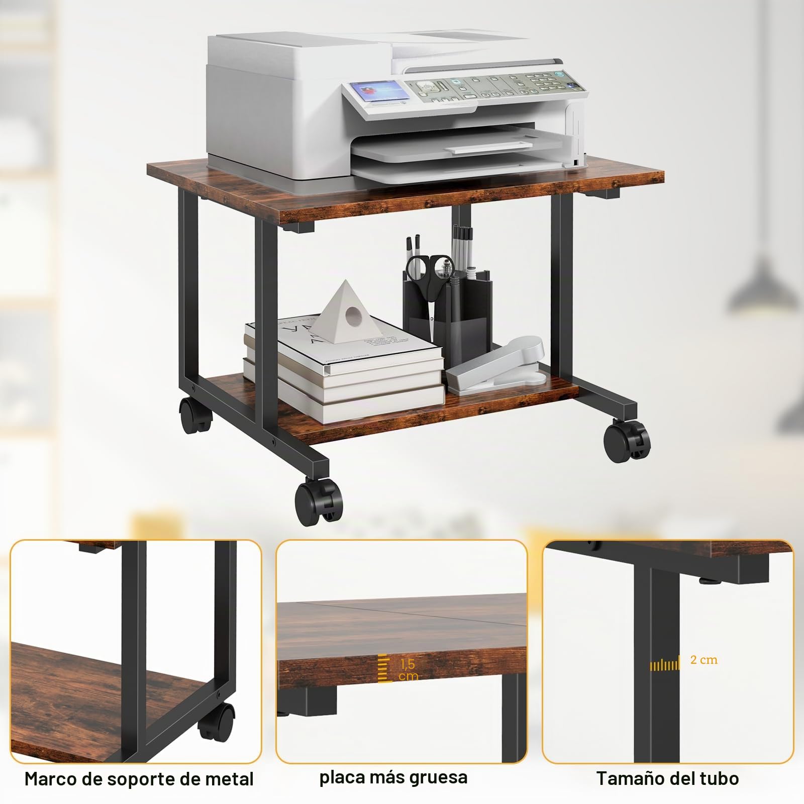 Livofloral Soporte para Impresora bajo Escritorio, 52 x 40 cm, Mesa de impresión para Oficina en casa, Carro de Impresora con Ruedas, pequeño Soporte para Impresora con Bandeja de Almacenamiento,