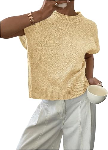 SOLY HUX Women's Short Sleeve Business Casual Sweater Yellow
