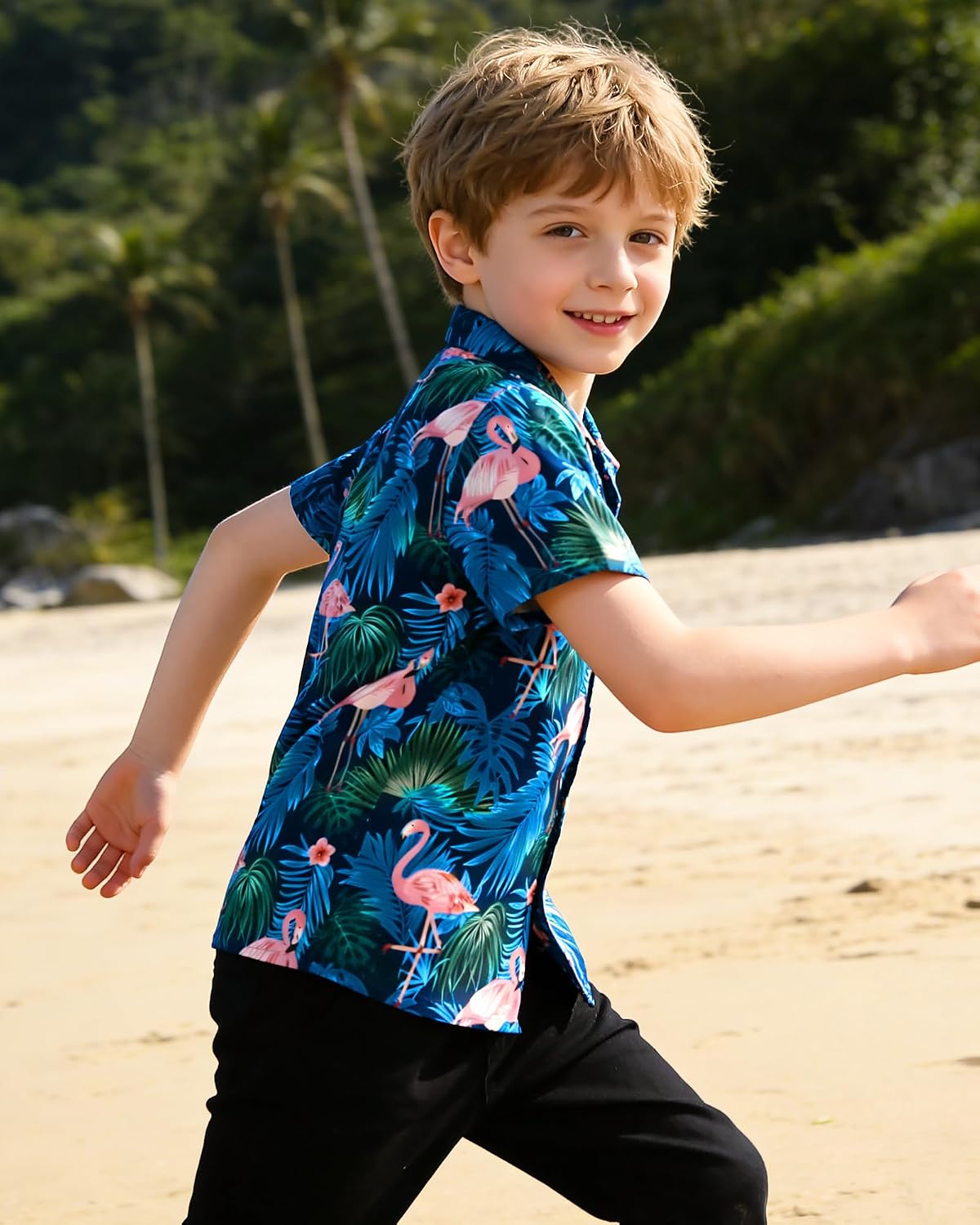 YALLET Boys Hawaiian Shirt Short Sleeve Floral Button Down Shirts Tropical Holiday Beach Top Vacation Clothes 6-14 Years