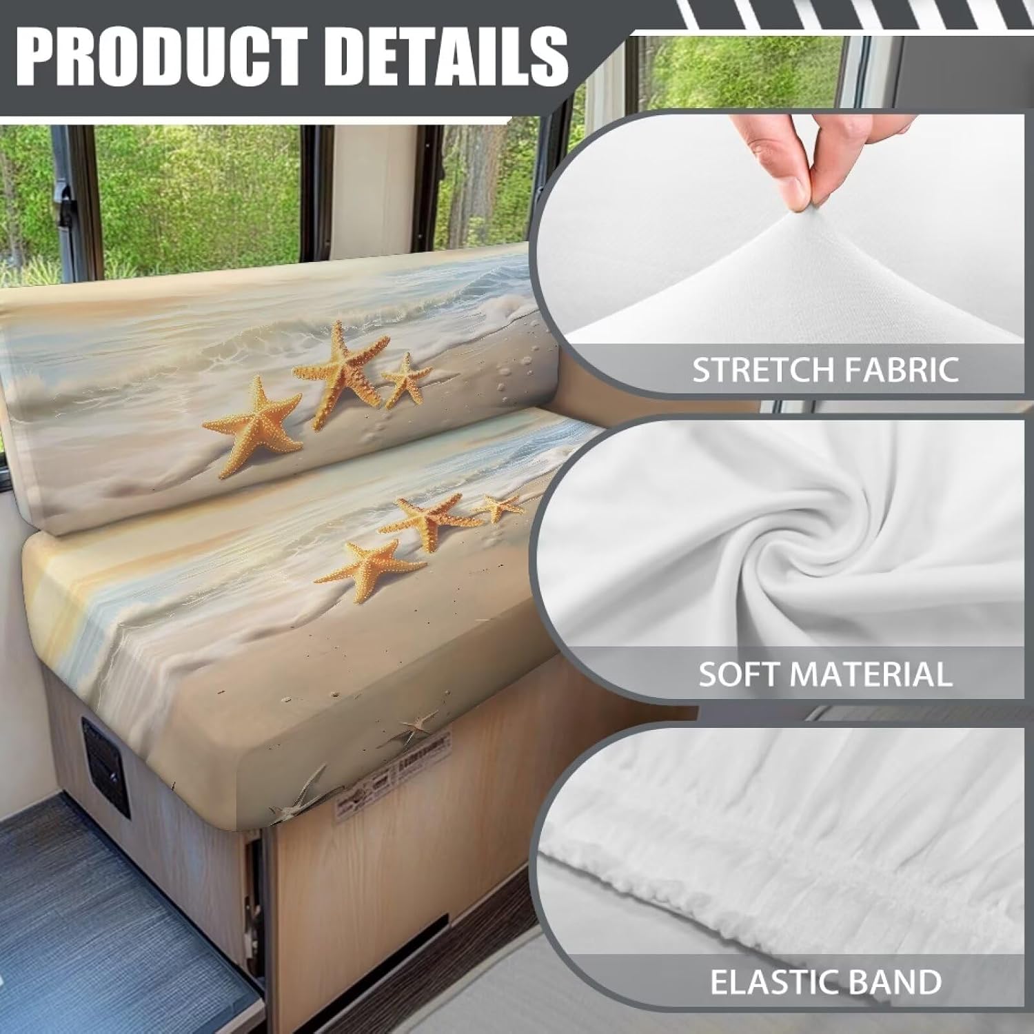 GULANGYU Beach Starfish Camper Couch Covers Dinette Cushion Covers for RV Car Bench Seat Protection RV Seat Covers Dinette Booth Cushions 2 Pack Camper Decor