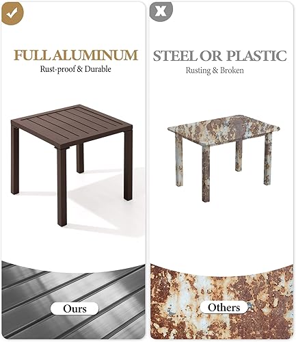 Miniatura 4 de Crestlive Products Mesa de sala de estar, mesa auxiliar cuadrada de aluminio, mesa de café para patio pequeño para interiores y exteriores (marrón)