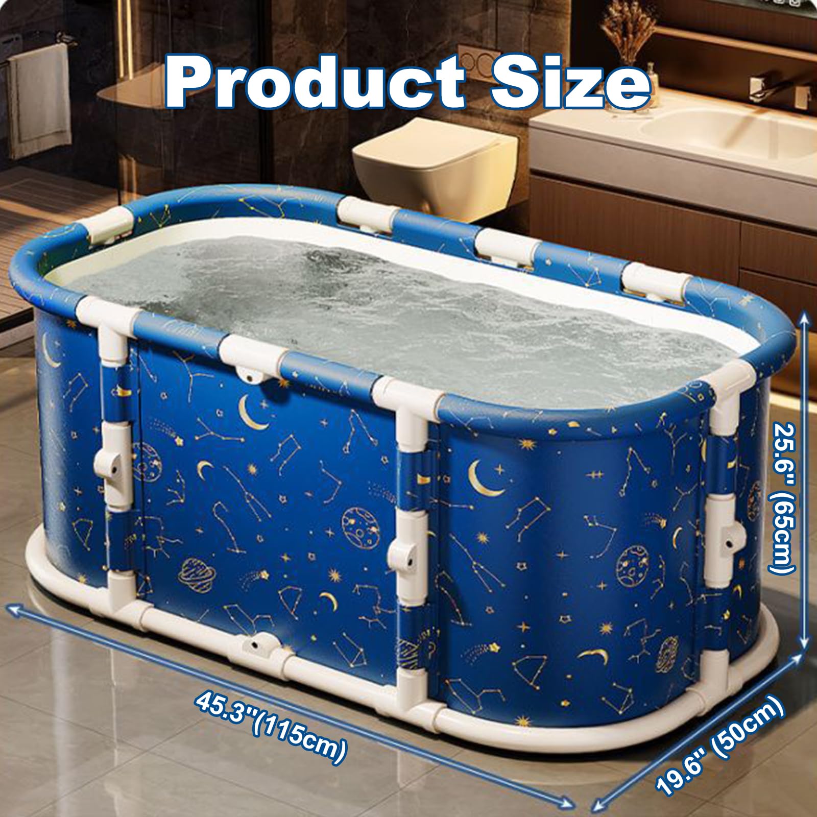 Simcat Bañera plegable portátil, bañera grande para ducha caliente y baño de hielo, bañera independiente para adultos y niños (azul)