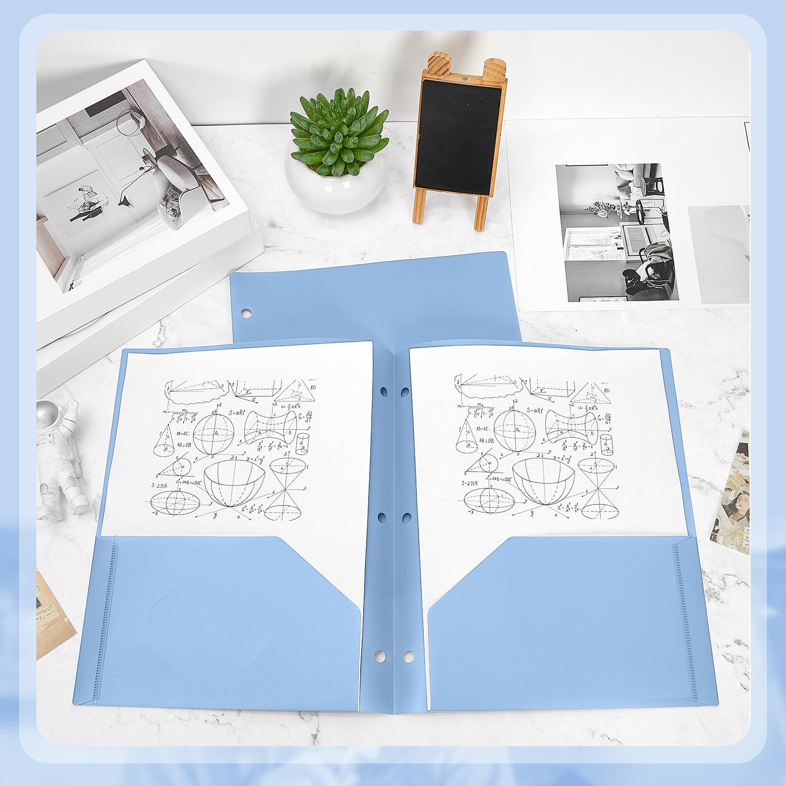 Yeaqee 100 cartelle in plastica con tasche, 3 fori, 2 tasche, per raccoglitori a 3 anelli, divisori per notebook, in poliestere resistente, per ufficio e casa (blu foschia)