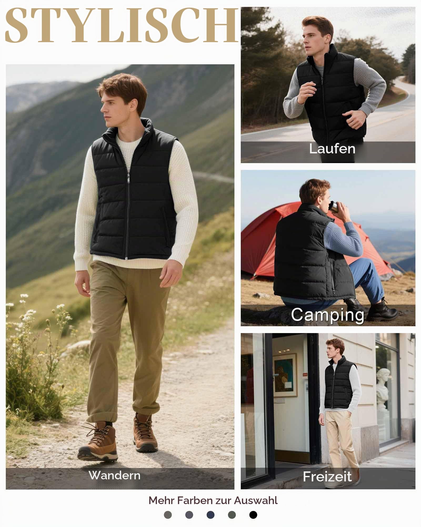 33,000ft Herren Steppweste Winterweste Warme Sportwesten für Männer Outdoor Weste Wasserbeständige Pufferweste mit 4 Taschen für Golf Wandern Reiten Freizeit