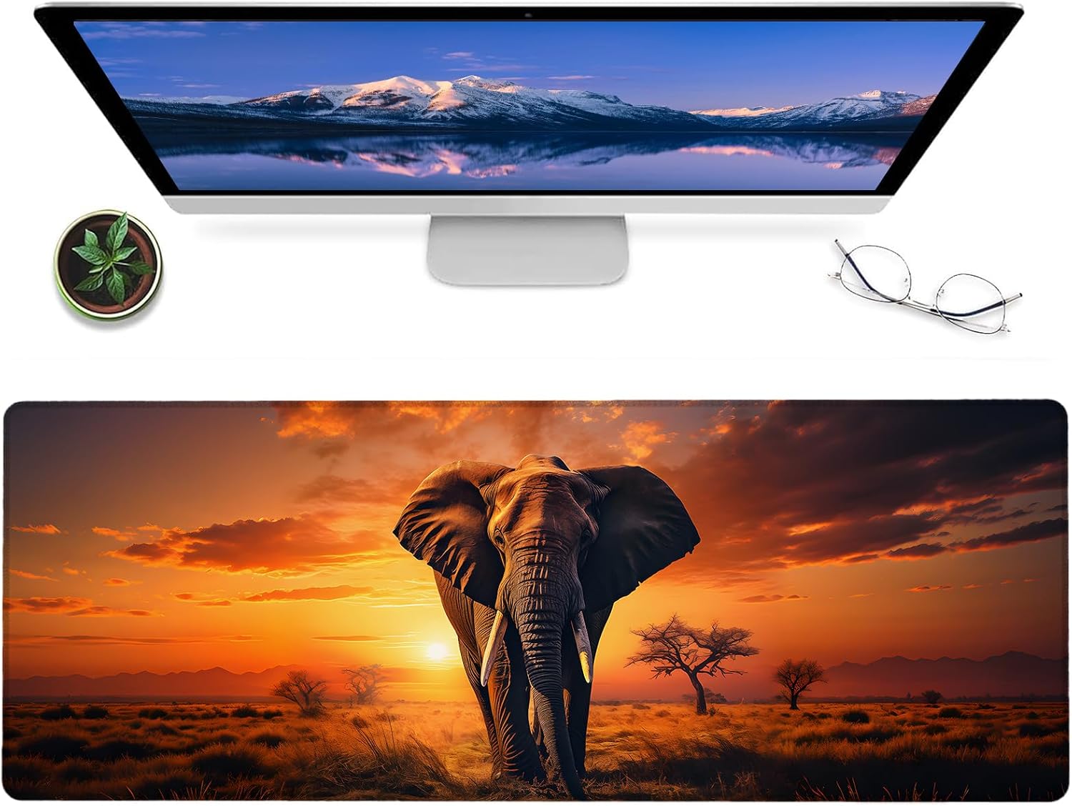 Cool Elephant Gaming Mouse Pad,12x31.5in Non-Slip Rubber Animal Desk Mat,Large Extended Mousepad for Office Home Laptop,Mice Pads Gifts,Game Lover Deskmat Decor (Indian Mandala Elephant)