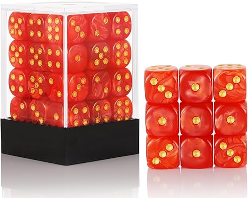Juego de 36 dados de 0.472 in, 6 caras, juego de dados con patrón de perlas, 6 dados estándar para Yahtzee, Bunco o enseñanza de matemáticas, con