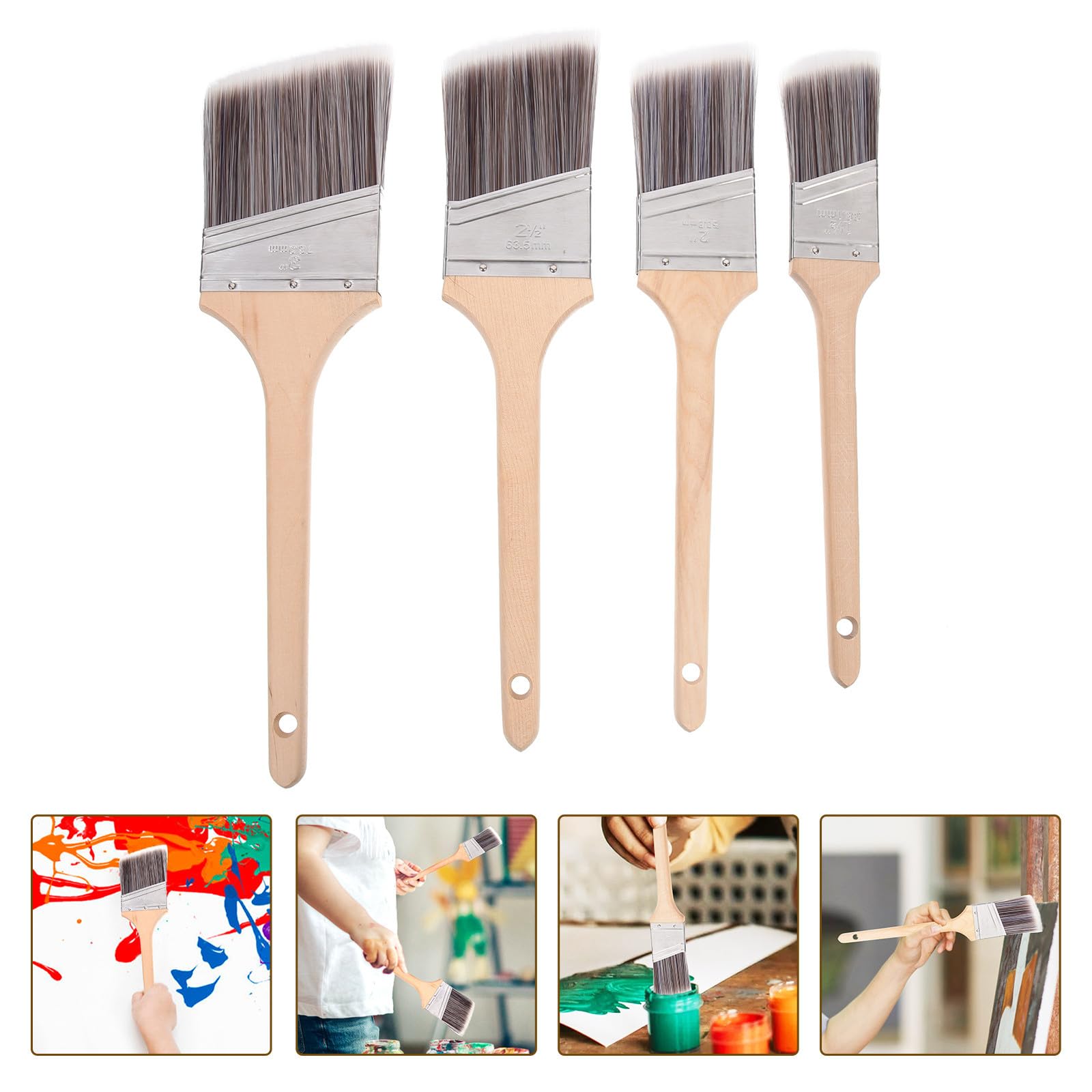 4 Stück Pinselset mit Holzgriff für Ölfarben und Aquarellfarben Praktische Bürsten für Erwachsene und Kinder zum Malen und Reinigen