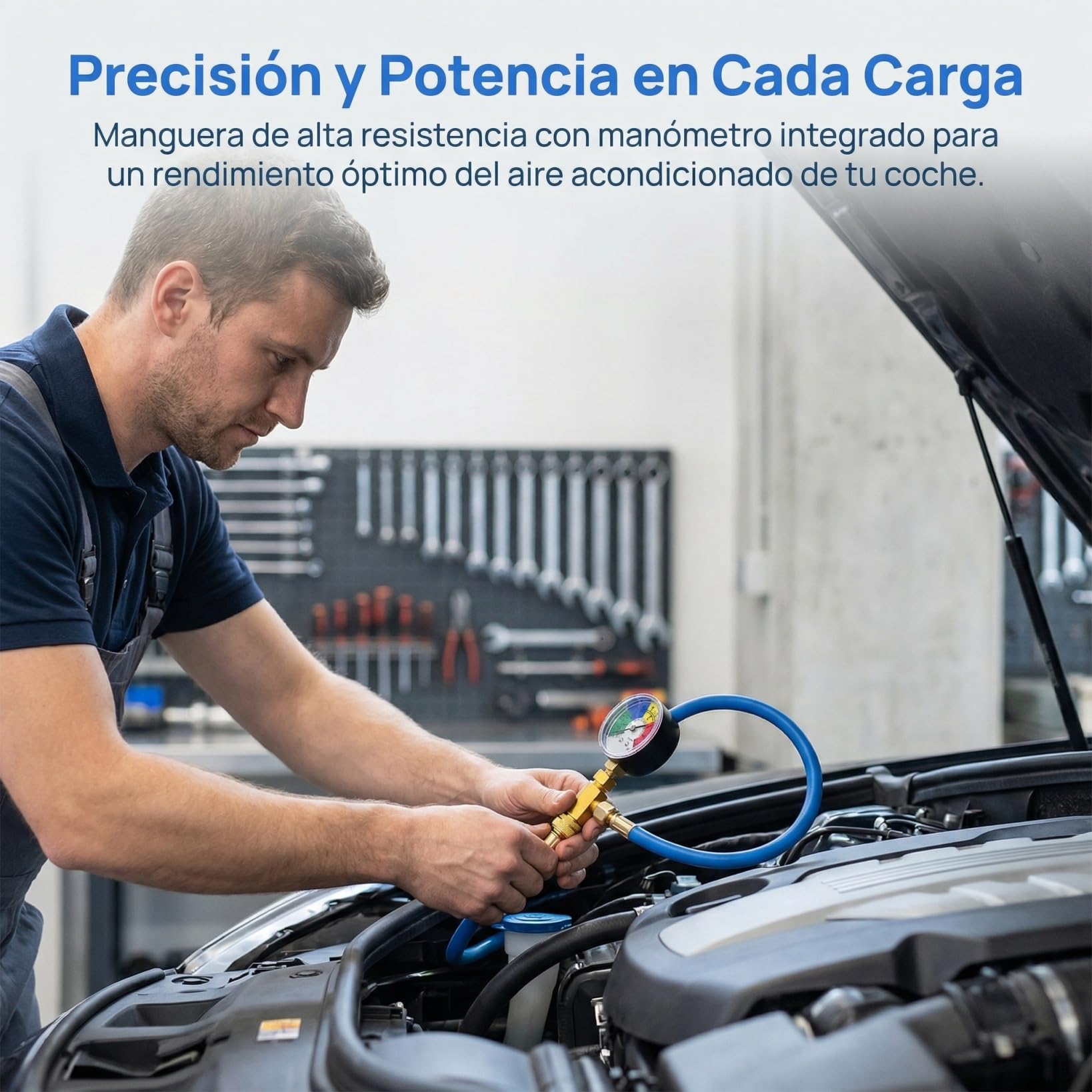 Manguera de Carga R134A con Manómetro para Aire Acondicionado de Coche Tubo de Recarga de Gas Refrigerante Rosca 1/2" Adaptador Rápido Herramienta de Mantenimiento Automotriz 35cm