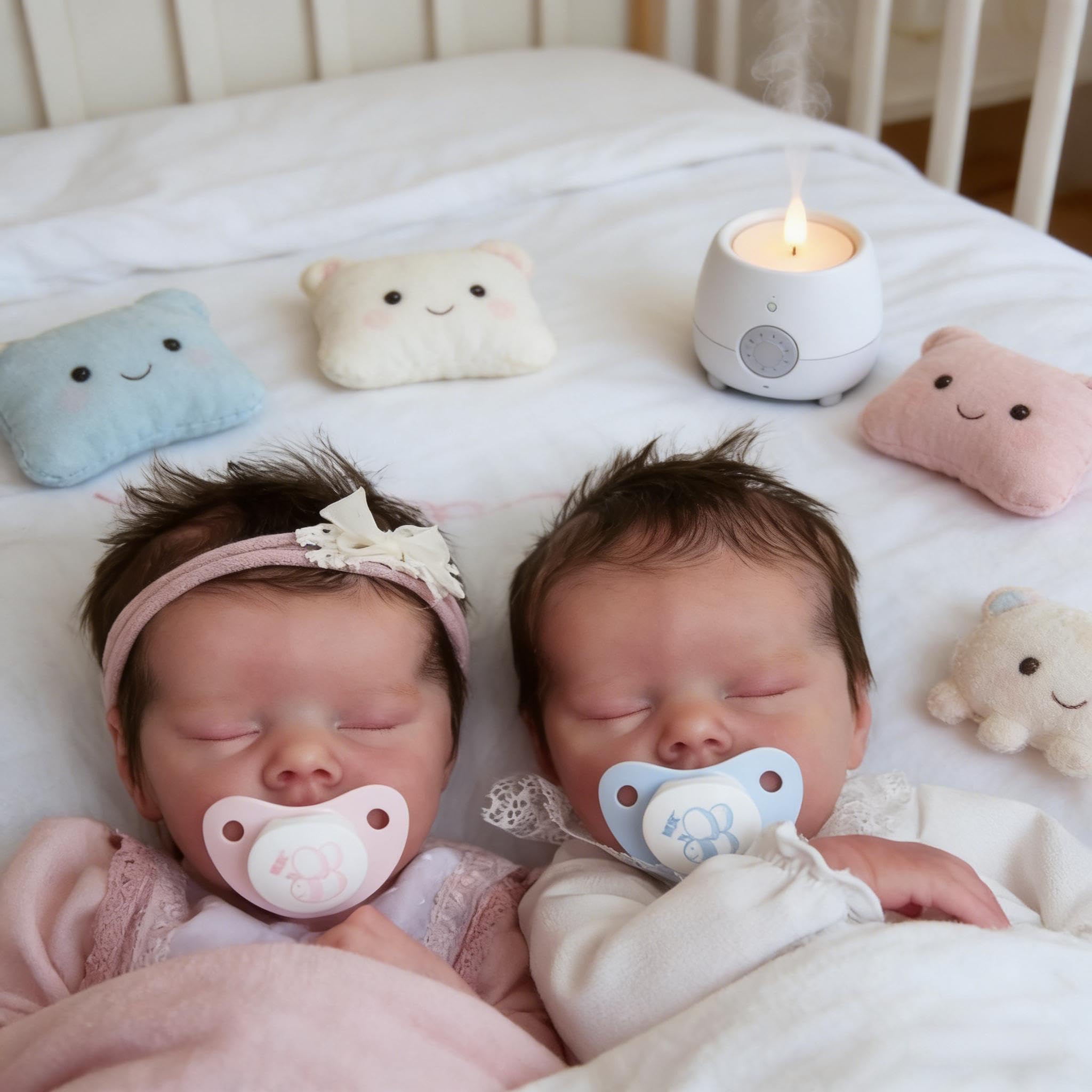 Reborn Babypuppen Silikon Ganzkörper Zwillinge 45,7 cm Realistische Babypuppen Mädchen Weiches Vinyl Real Life Babys Puppe Schlafen Lebensechte Neugeborene Babys Zwillinge Puppe für Kinder
