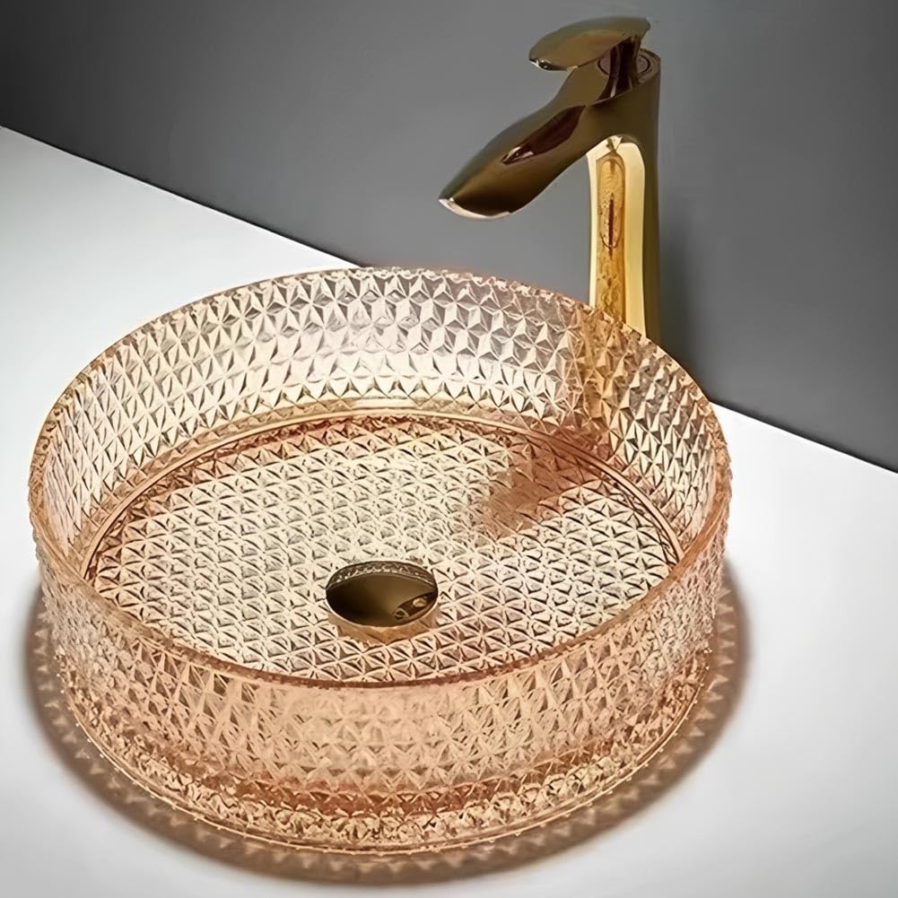 CSXSXAUO Crystal Glass Vessel Sink, Diamond Shaped Above Counter Basin for Modern Bathroom Vanity