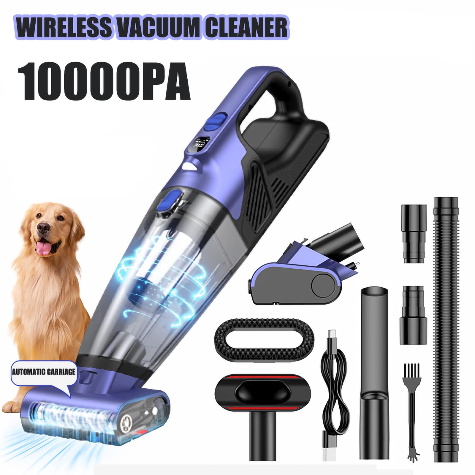 Aspiradora de Coche inalámbrica de Mano con Potente succión de 10000 PA, 2 velocidades, Filtro Lavable, batería de 10400 mAh, USB-C, para Limpieza del hogar,Black