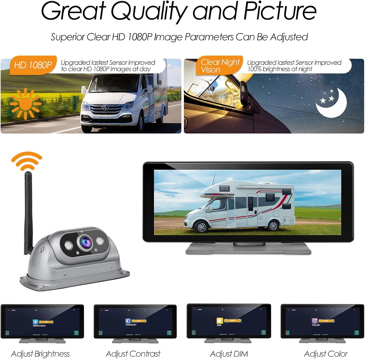 Vehicle Wireless Backup Cameras, High Performance 6.86 Inch 1080P Touch Screen Two Rear View Camera with IR Night Vision 4 Channels IP69K Waterproof Reverse Camera for Truck Trailer Camper Tractor