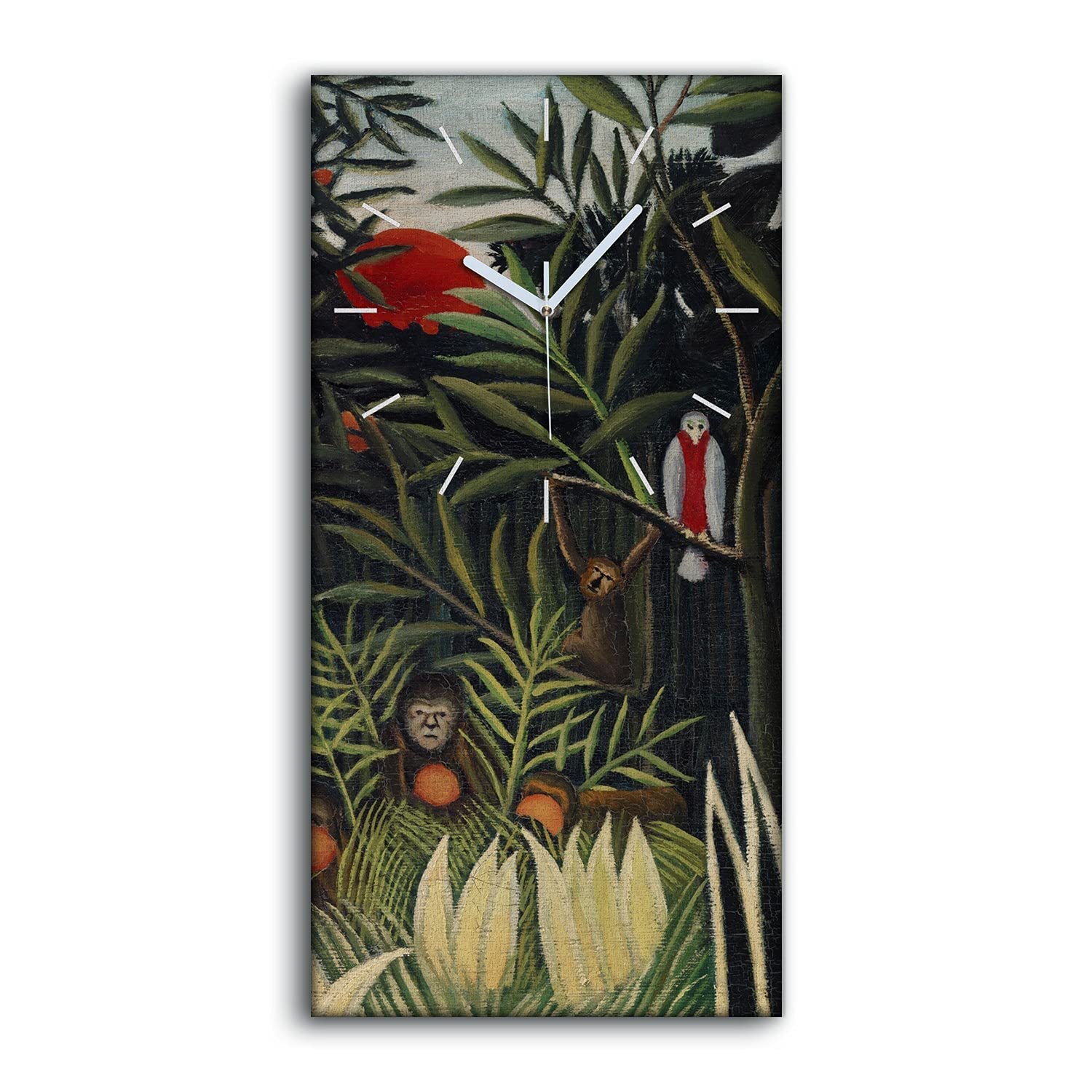 Horloge sur toile jungle 30x60 cm salon moderne avec aiguilles blanches