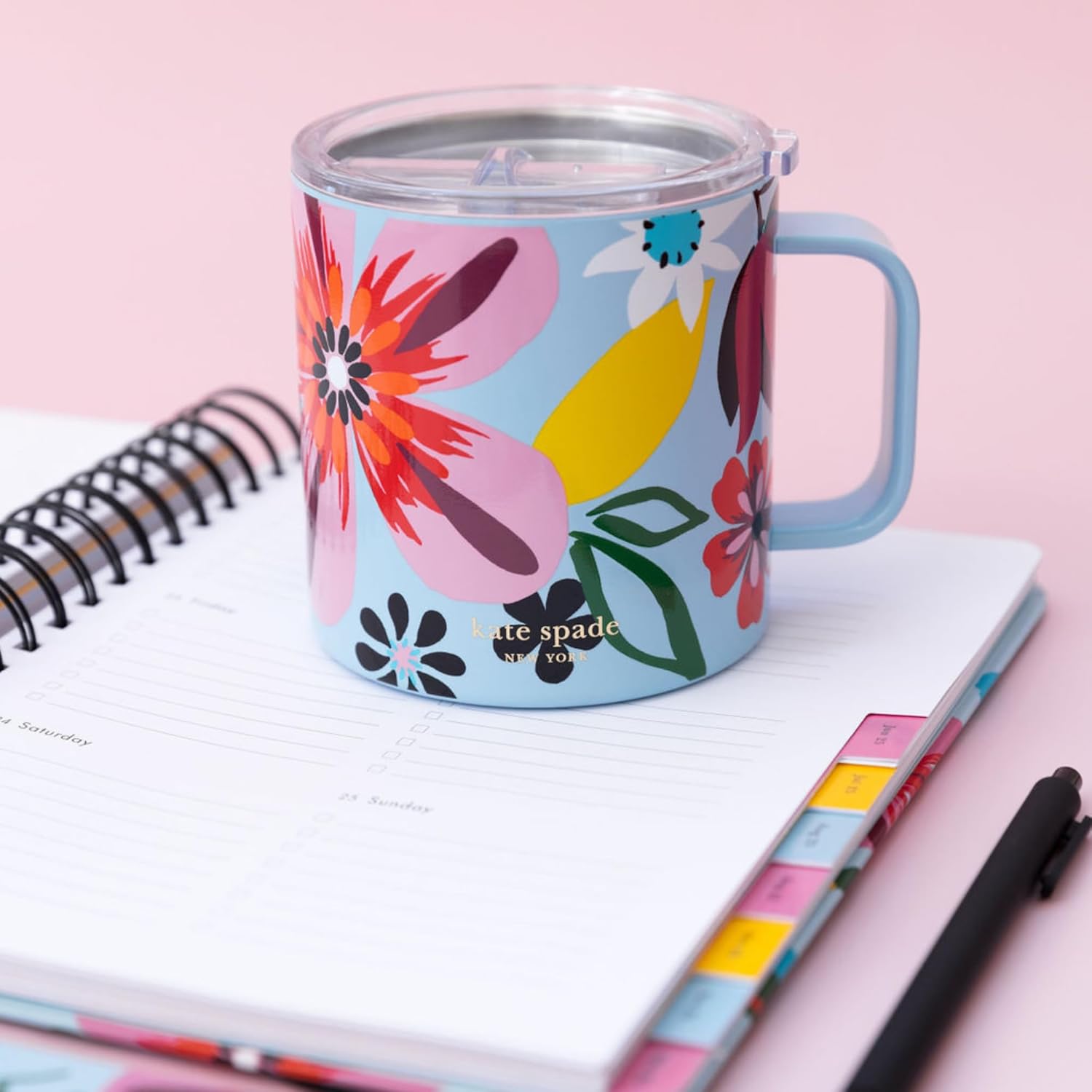 kate spade new york Stainless Steel Insulated Mug with Handle and Lid, 16 Ounce Double Wall Tumbler, Reusable Coffee Travel Mug for Hot and Cold Drinks (Safari Floral) - Image 6