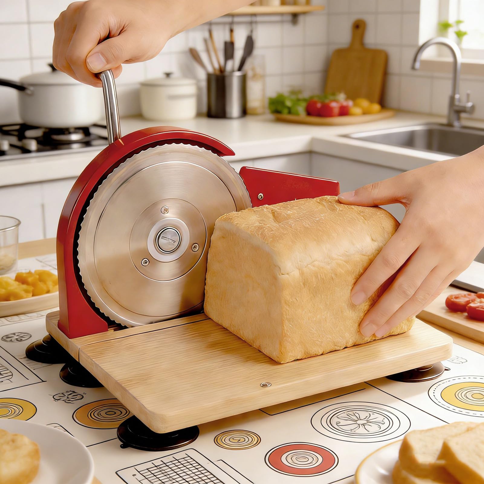 Jectse Cortador de Pan de Acero Inoxidable de Espesor Ajustable para Masa Madre, Rebanador de Precisión para Cocina (rojo)