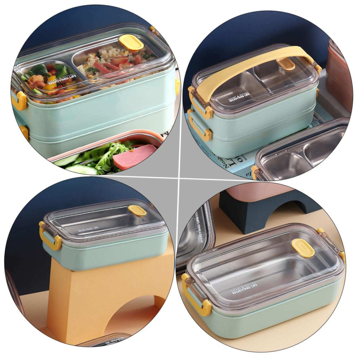Boîte Lunch Isolée Acier Inoxydable Double Couches avec Compartiments Boîte de Rangement Repas Portable pour École Bureau et Pique- et Pratique