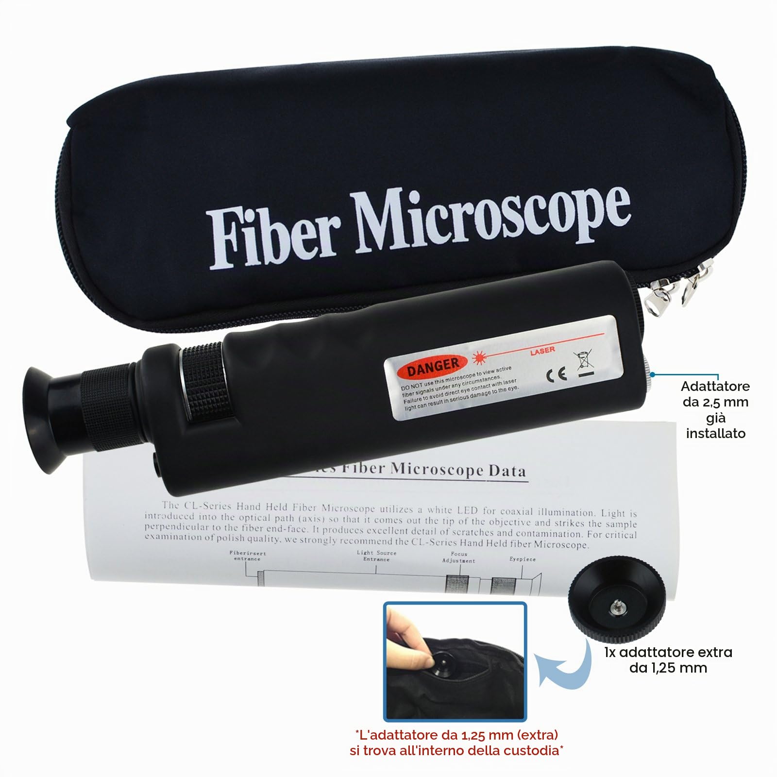 400 X microscopio ottico a mano per cavo coassiale, incluso adattatore da 2,5 mm e 1,25 mm