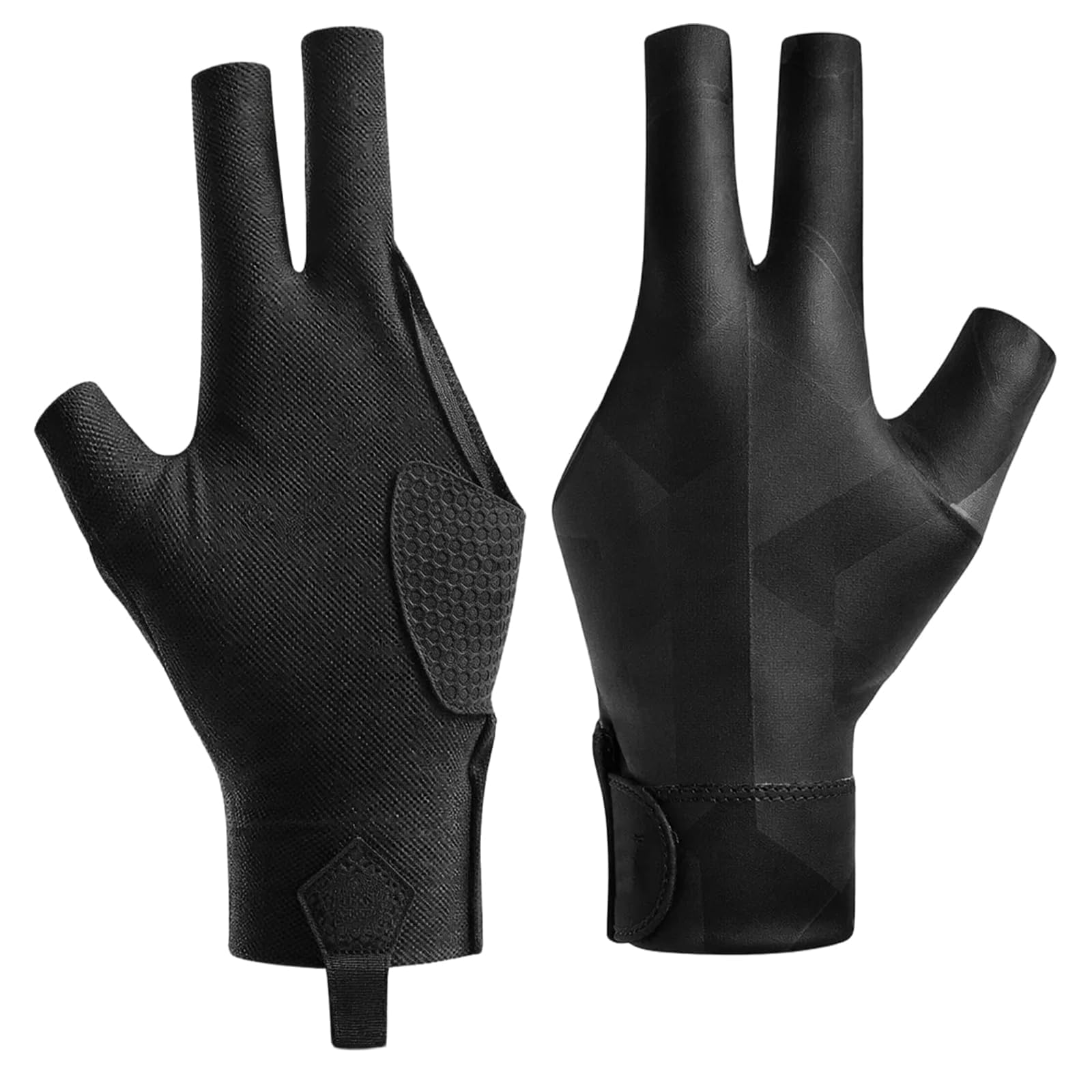Guante de Billar Profesional de 3 Dedos, Transpirable y Ajustable para Hombres y Mujeres - Guante Sin Dedos para Pool, Unisex (Talla Única, Negro)