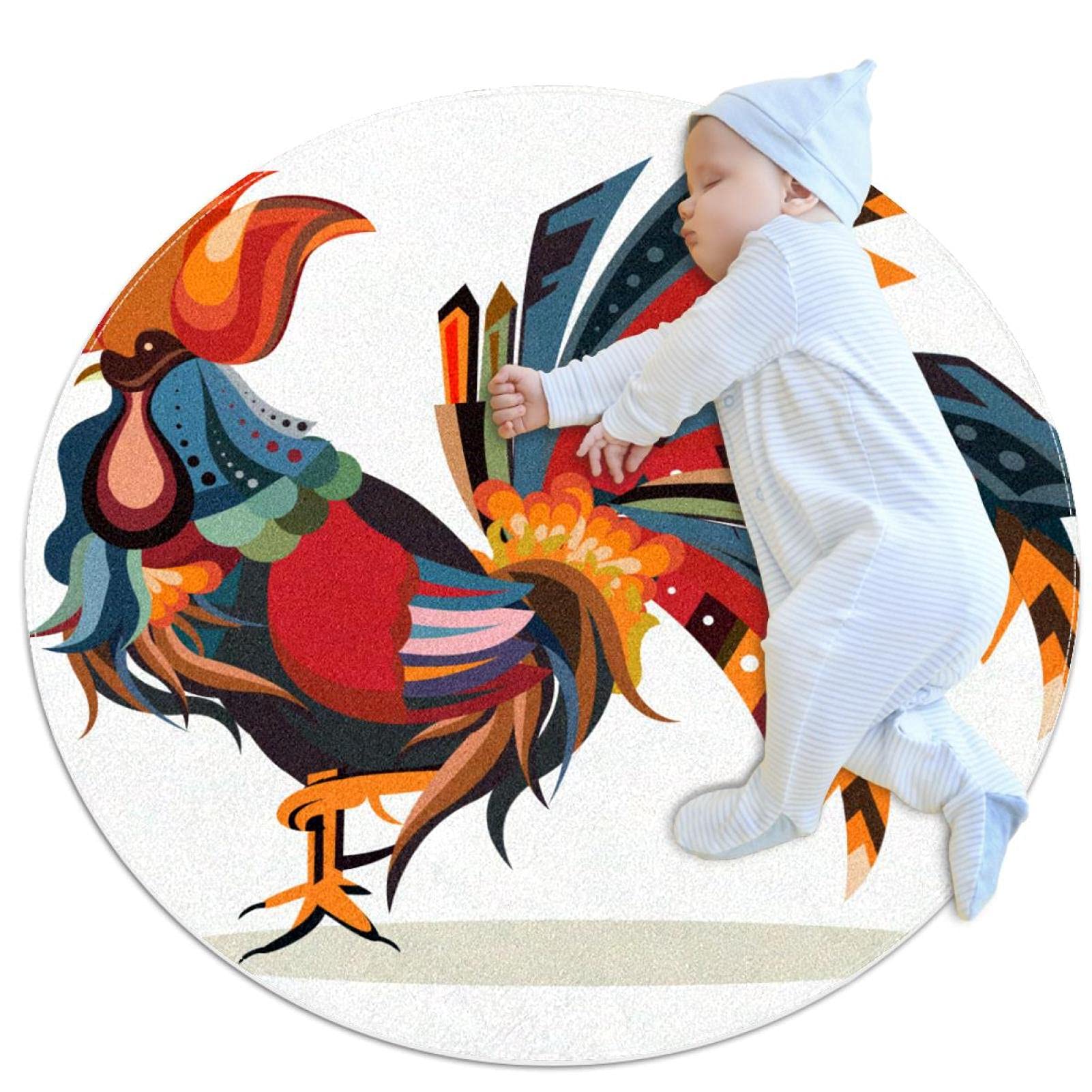 Tapis rond coq coloré anti-glisse et doux pour réchauffer les sols froids
