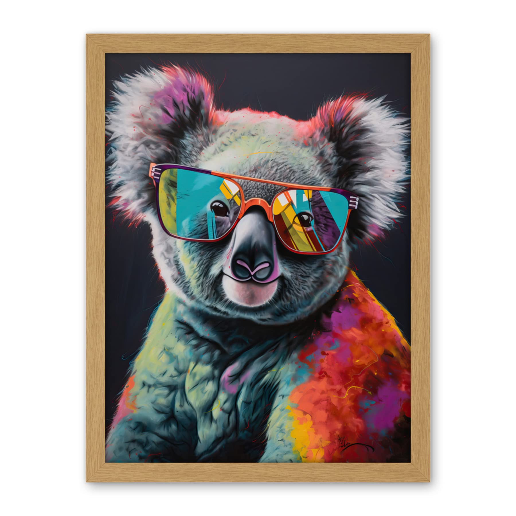Artery8 Koala Bear with Sunglasses Modern Multicoloured Artwork Framed Wall Art Print 18X24 Inch