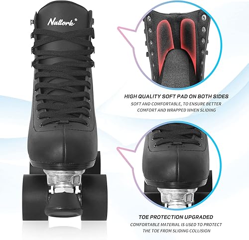 Miniatura 5 de Nattork Patines de ruedas para mujer, de piel sintética, de alta calidad, para principiantes, interiores y exteriores, 4 ruedas, patines de doble