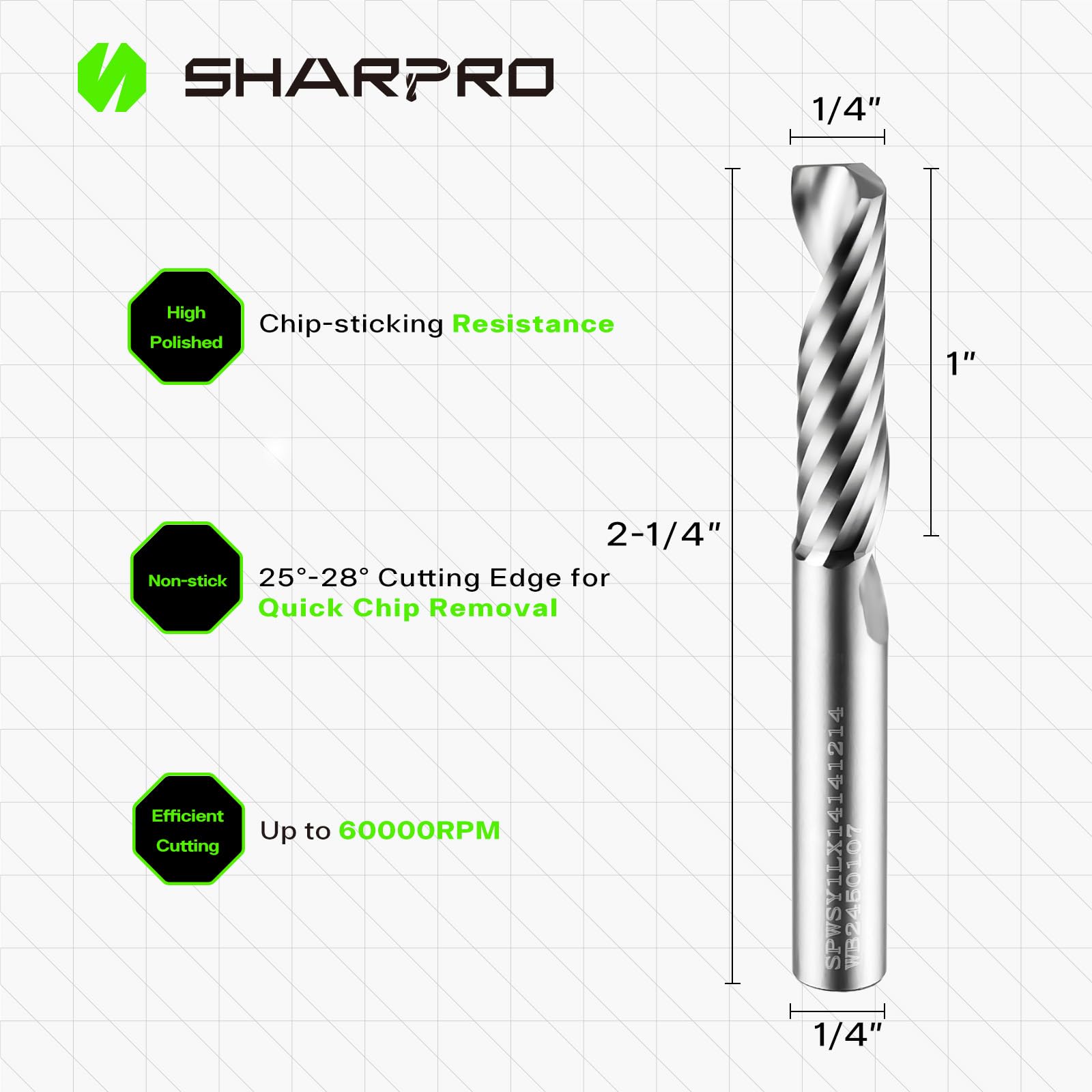 CNC Router Bit - 1/4 Flute Up Cut for Aluminum & Wood -2