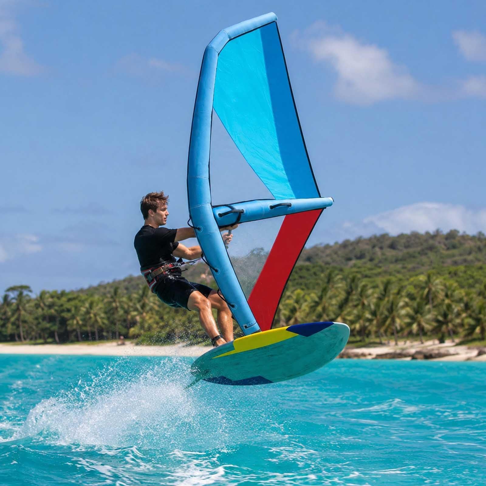 aallwwsso Portable Inflatable Kayak Sail, 4.2㎡ Paddle Board Sail With 360° Rotating Base, Clear Window & 2 Air Bags, Sup Wind Sail Kit For Kayaks And Paddle Boards Up To 81cm Wide 5.2m