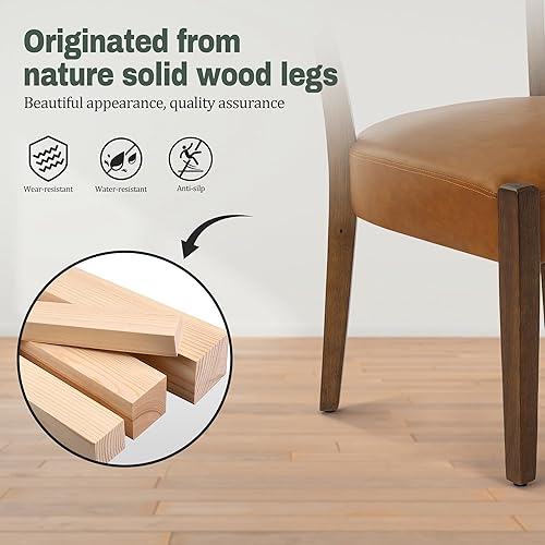 Miniatura 4 de Juego de 2 sillas de comedor de piel sintética tapizadas para cocina y comedor, sillas de comedor modernas de mediados de siglo, respaldo bajo,