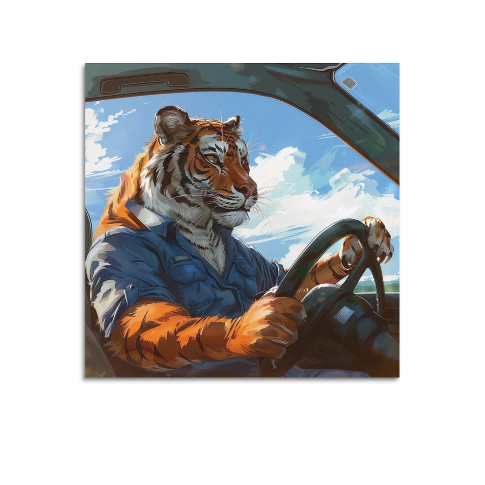 JTLFXY Animal Poster The Tiger's in The Car Poster Decorative Painting Canvas Wall Posters And Art Picture Print Modern Family Bedroom Decor Posters 12x12inch(30x30cm)