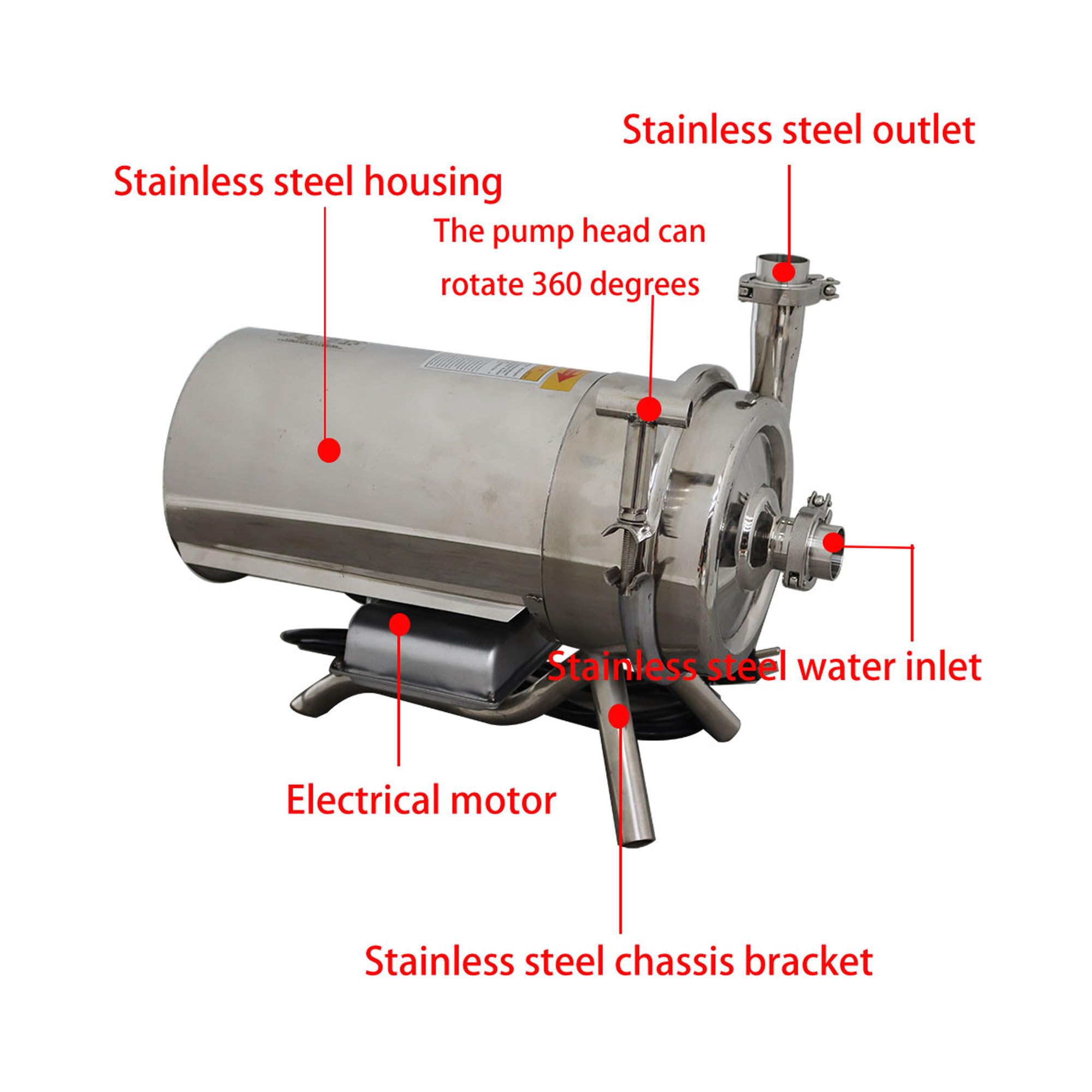 LGXEnzhuo 304 Stainless Steel Food Grade Centrifugal Pump for Transporting Dairy Products Beverages Food Cosmetics and Food Additives 5T/H 110V 1500W