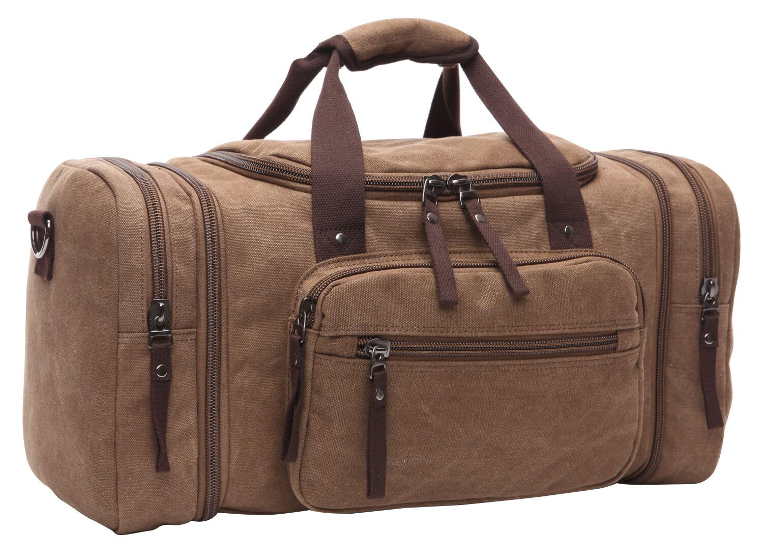 Duffle Bag for Travel, Large Canvas Duffel Bag for Travelling Overnight Weekender Bag Carry On Bag for Men Women Coffee