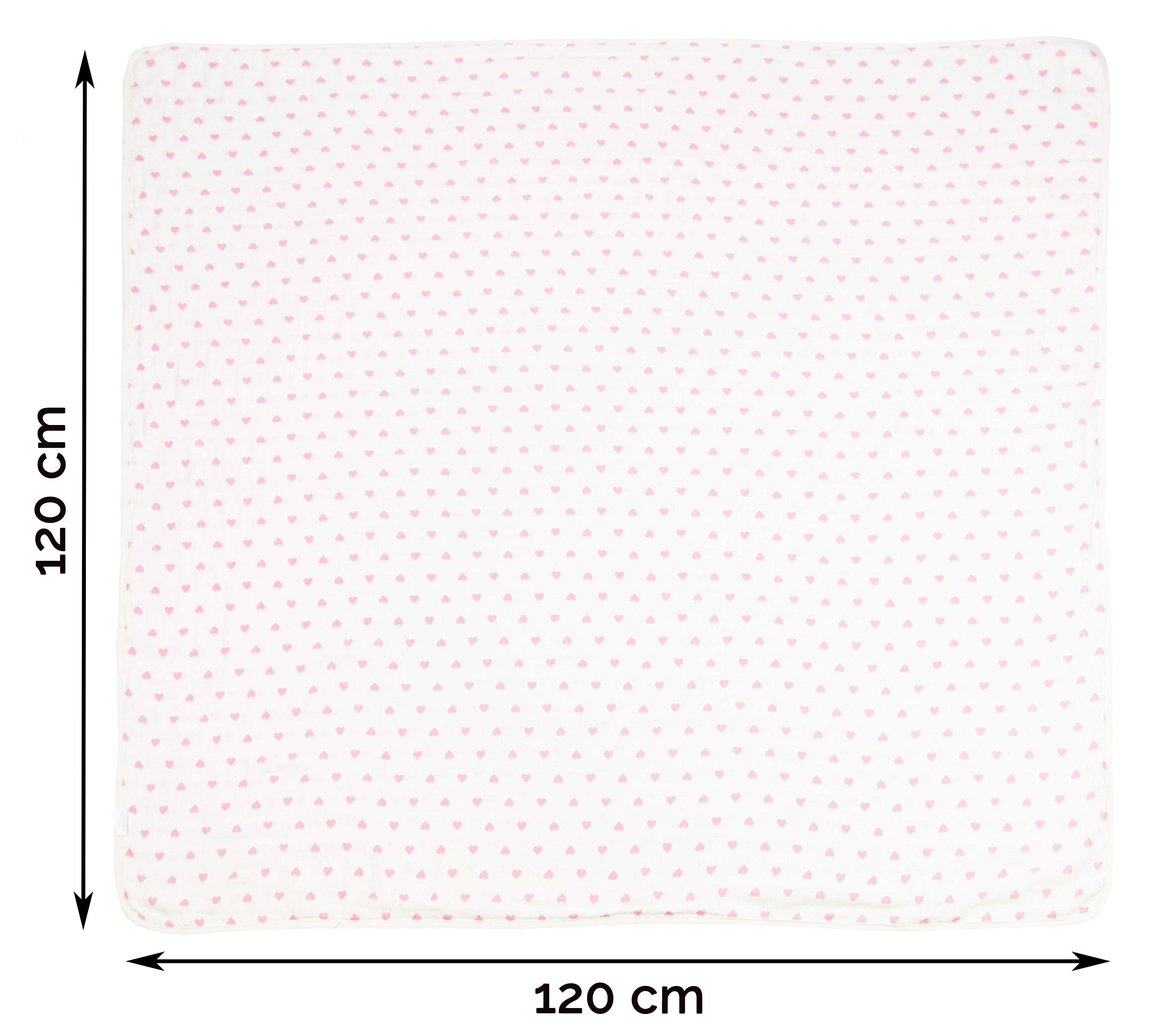 ZOLLNER Otulacz niemowlęcy 100% Bawełna Muślinowa 120x120 cm w Serduszka