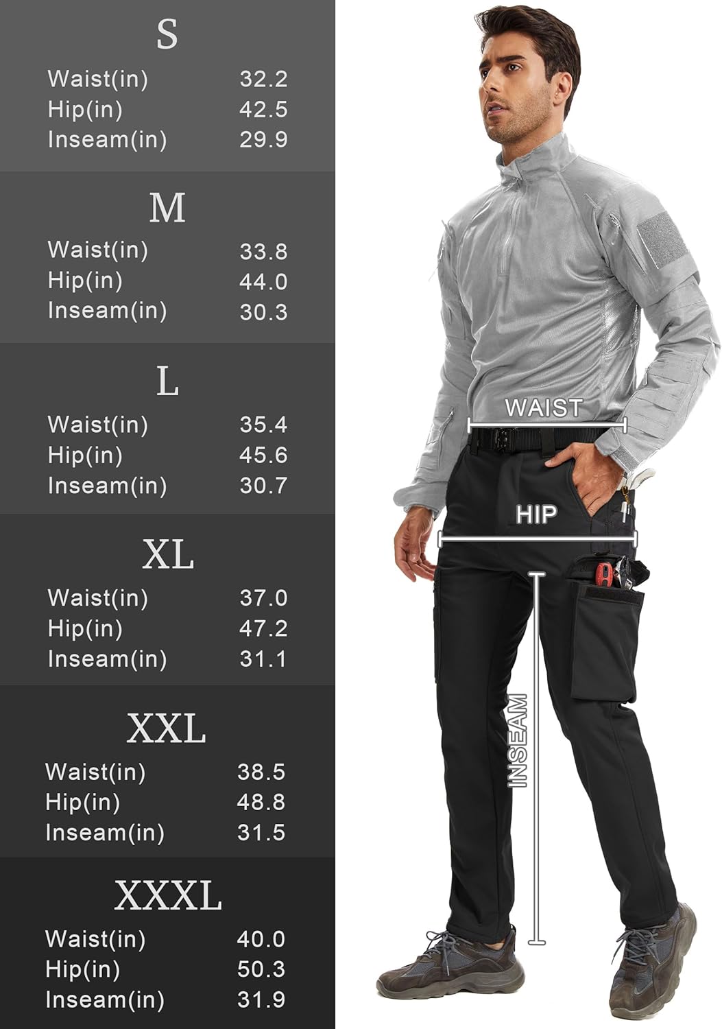 Men's Fleece Lined Cargo Pants with Pockets Snow Ski Hiking Pants Waterproof Outdoor for Winter - Image 4