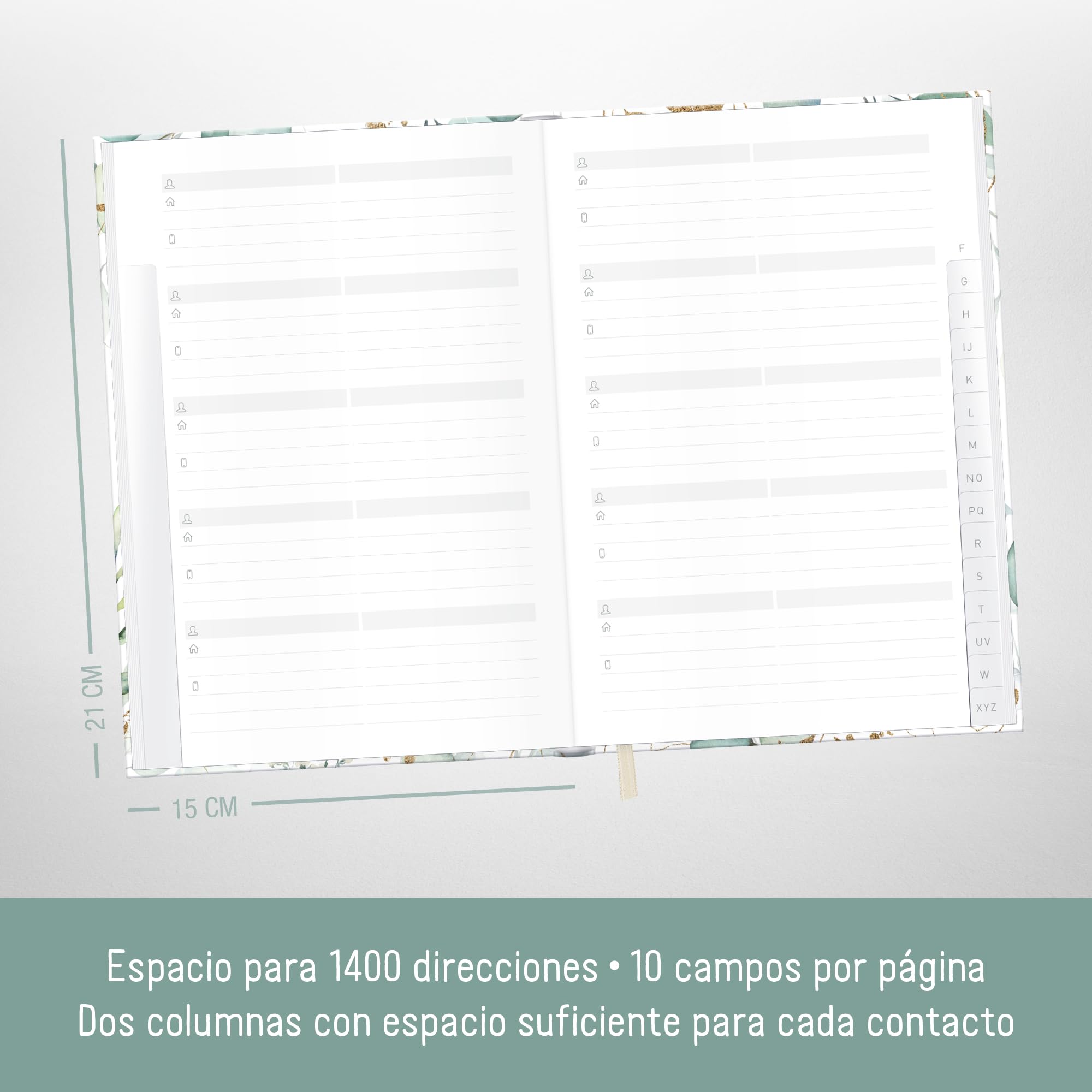 paper&you® Agenda A5 con índice A-Z [Hoja de oro] para contactos, cumpleaños y contraseñas - sostenible & respetuosa con el clima