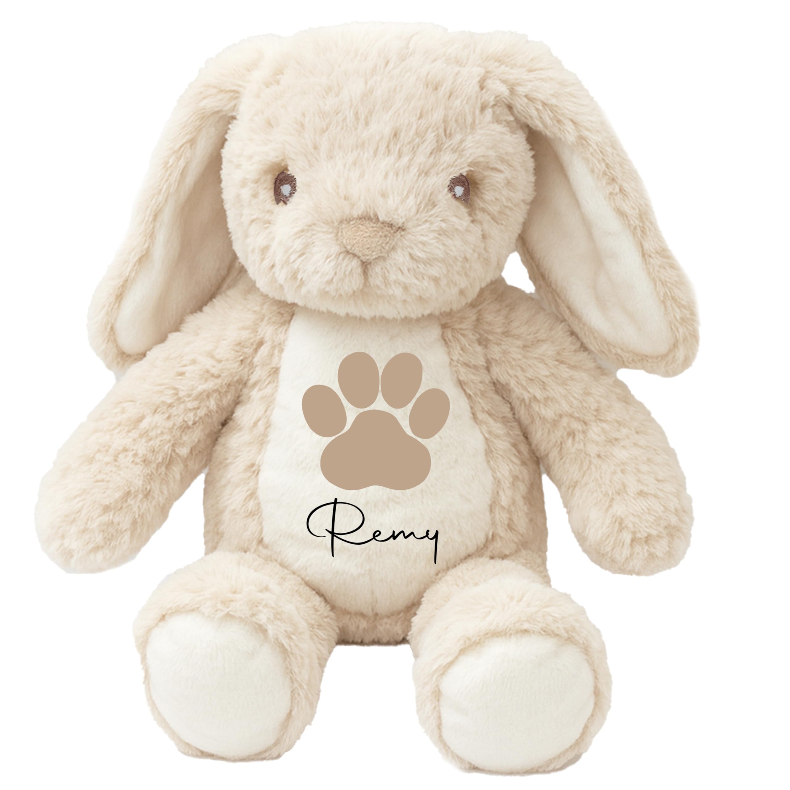 The Baby Box UK Personalised Pet Dog Teddy Bear, Soft Plush Rabbit Custom Name, for Puppy (Paw Rabbit Beige)