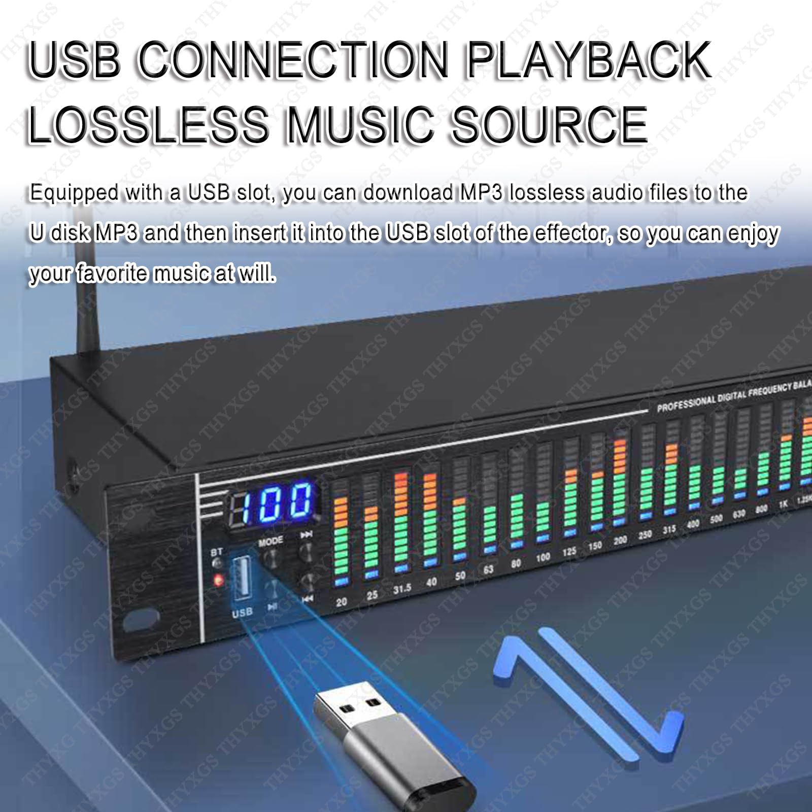 LED Digital Equalizer, 31-Band Stereo Equalizer mit Low/Mid/Treble Anpassung und intelligenter Rauschunterdrückung für Bühnenperformance und Karaoke