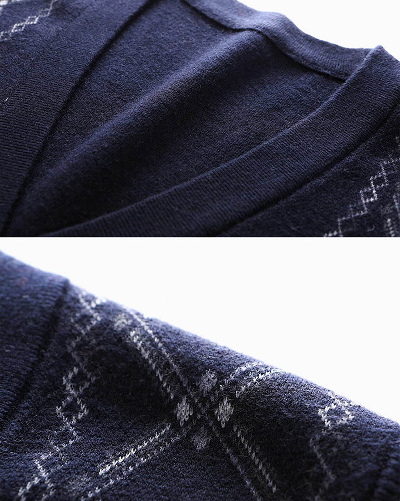 Dawwoti Hommes Tricoté sans Manches Pulls De Laine Mélange d'affaires Plaid Chandail Cardigan Gilets Col V
