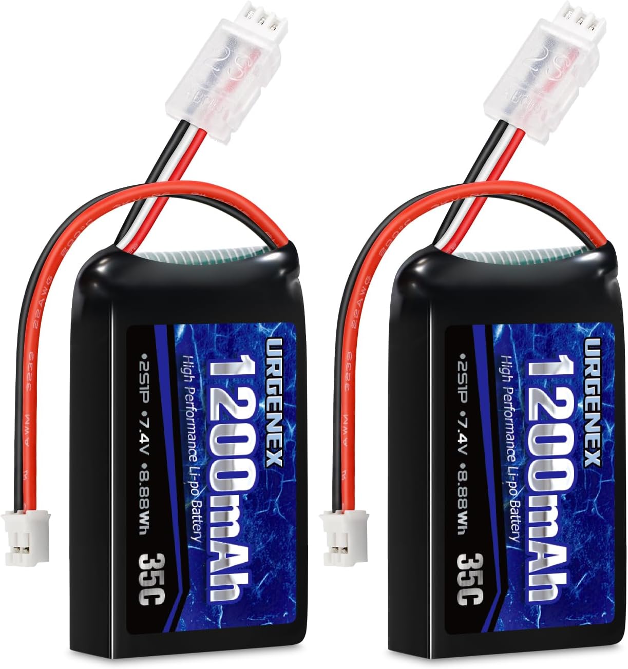 URGENEX SCX24 Battery 7.4V Lipos 2S 35C(Burst 70C) 1200mAh Rechargeable Lithium Battery with PH2.0 Plug Compatible with Most 1/10, 1/16, 1/18, 1/24 Scale RC Cars Trucks