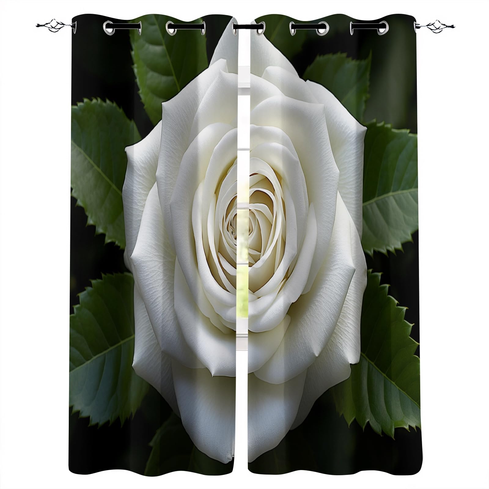 Genérico Cortinas Estampadas 175X280cm(HxB) Flores Blancas Cortinas Opacas termicas Cortina Opacas con Ojales de poliéster Estampado para Dormitorio Juvenil o Moderno A263-1355