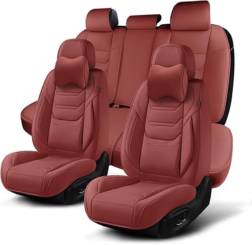Martha Red Car Seat Covers Full Set, Breathable Leather Automotive Front and Rear Seat Covers & Headrest for Comfortable Driving, Universal Auto